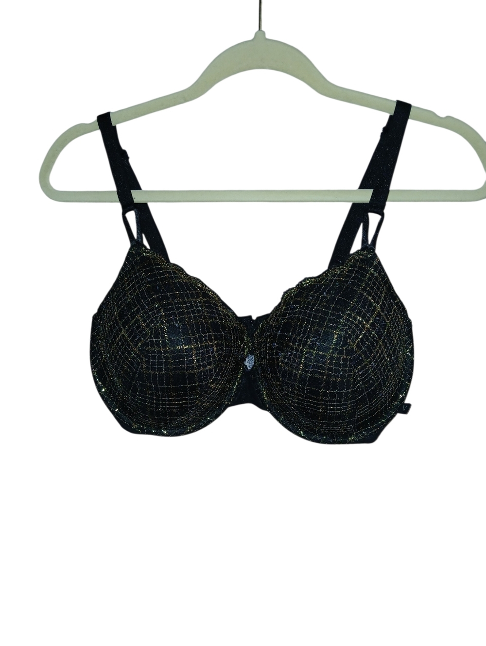 Victoria's Secret Black Bra with Metallic Gold Grid